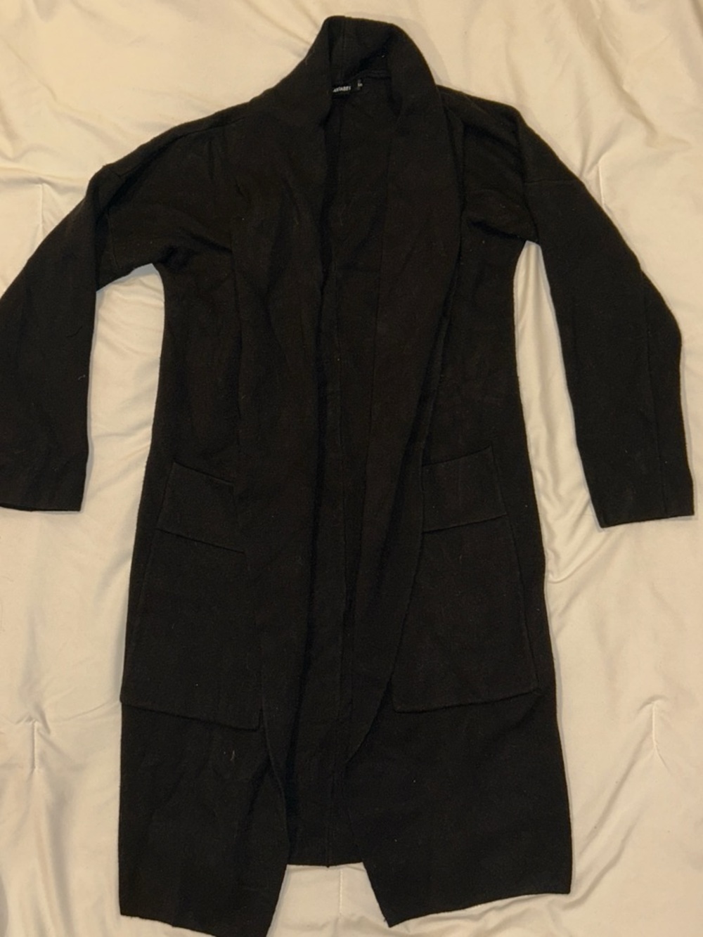 Black Open-Front Longline Cardigan Sweater
